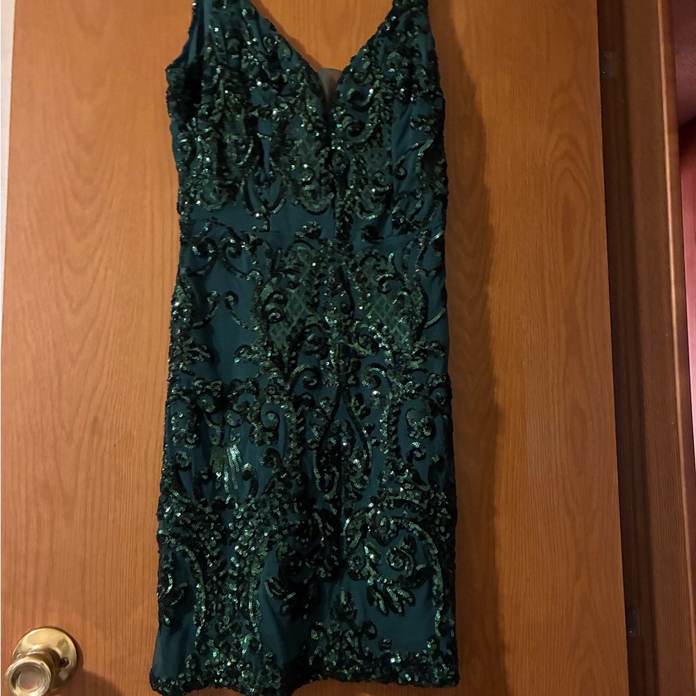 Sequin Hearts Dark Green Mini Dress